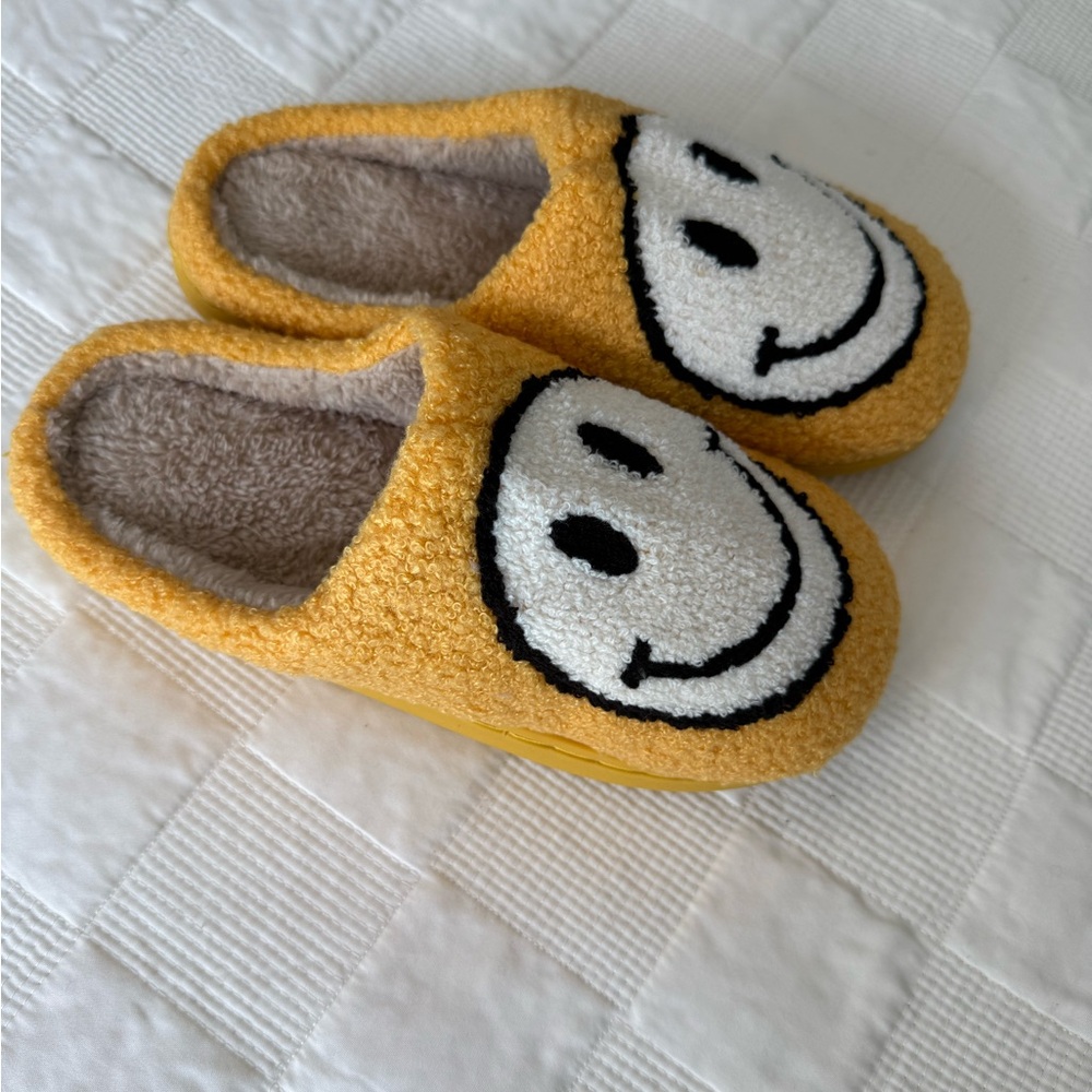 Yellow and White Smiley Face Slippers